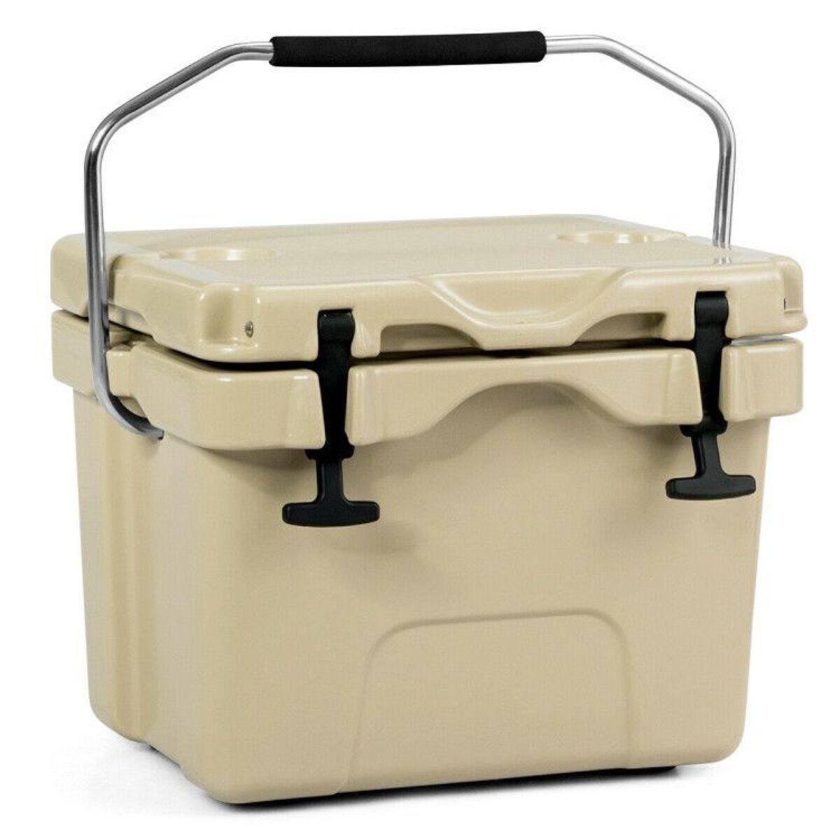 16 Quart Portable Ice Cooler with 24-Can Capacity and Dual Cup Holders — khaki, coolers
