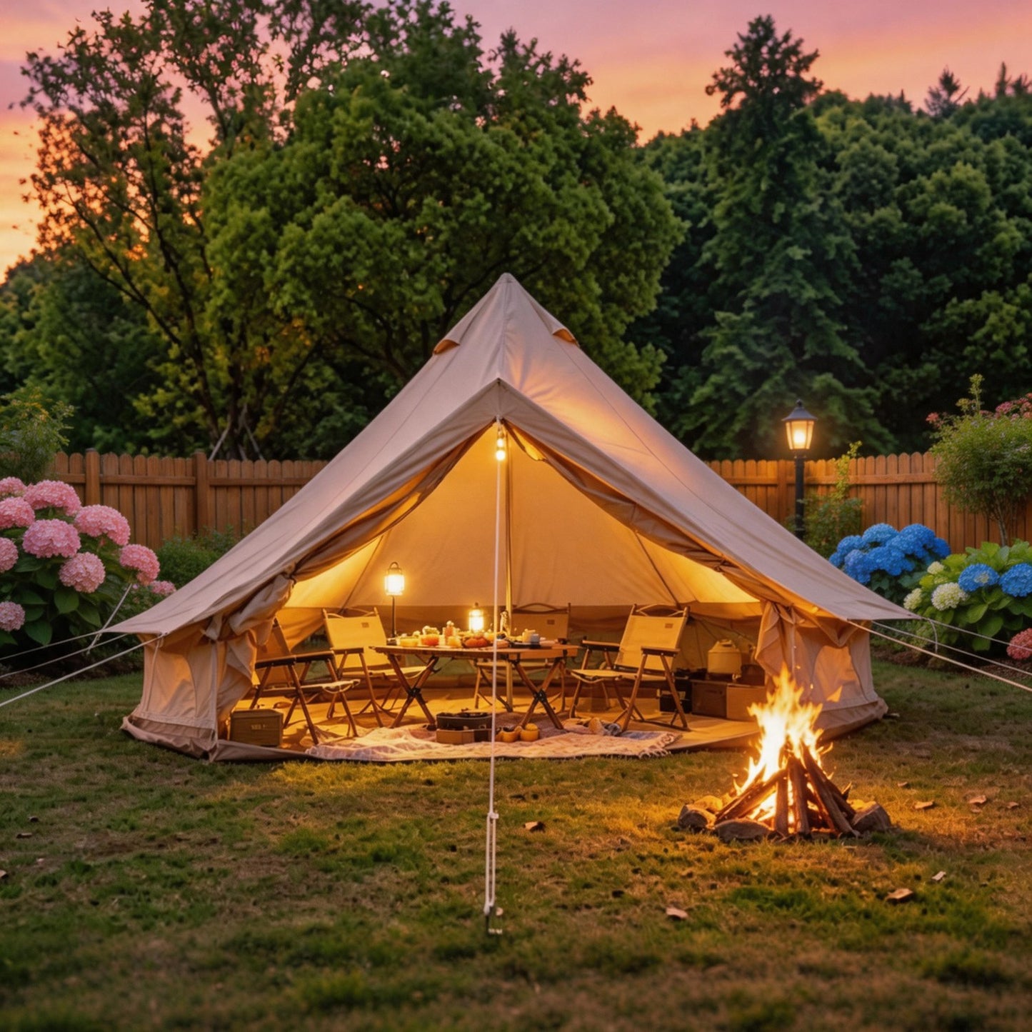 Beige 13.1 FT Oxford Bell Tent with Stove Jack – 4–8 Person
