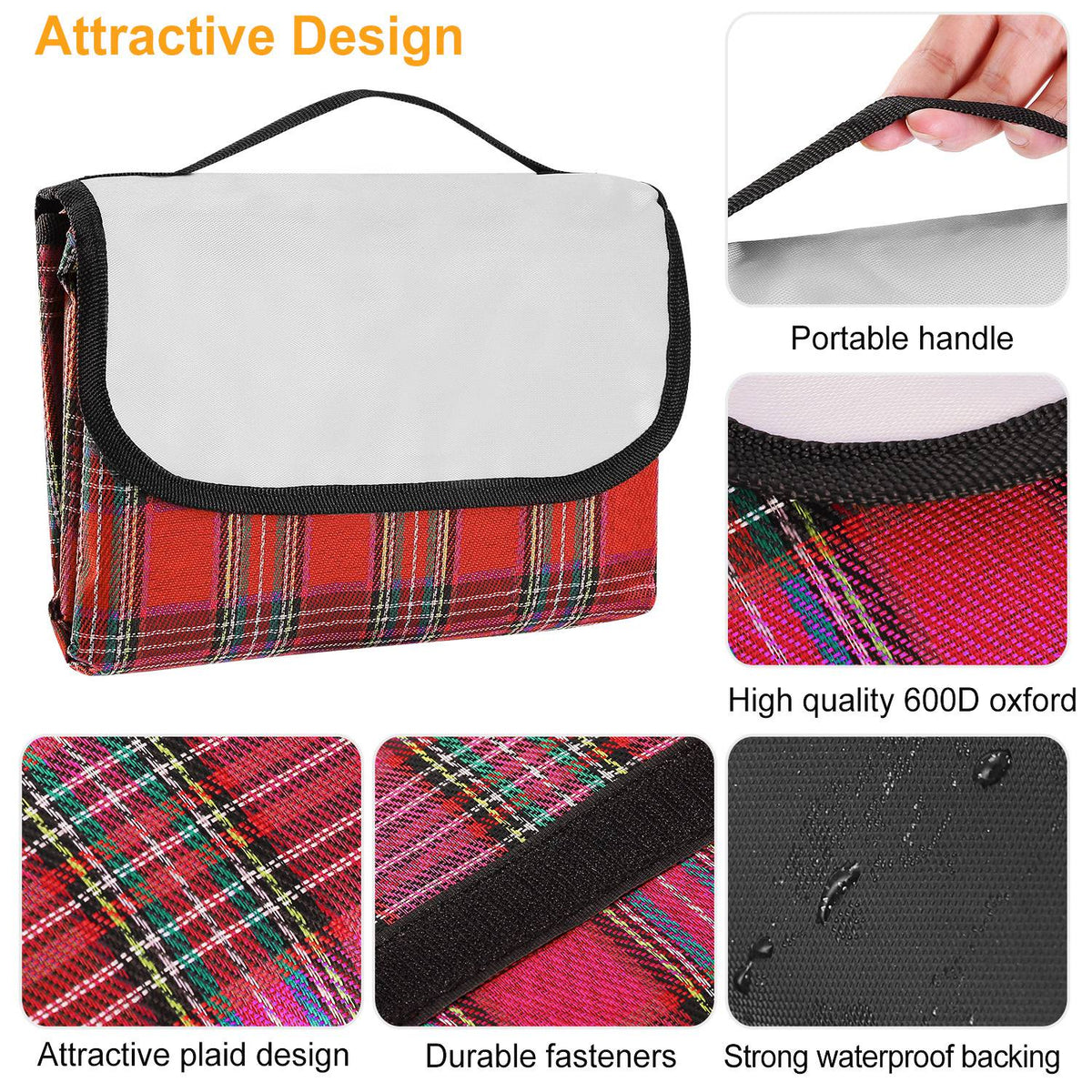 Red Plaid 60" × 78" Waterproof Picnic Blanket