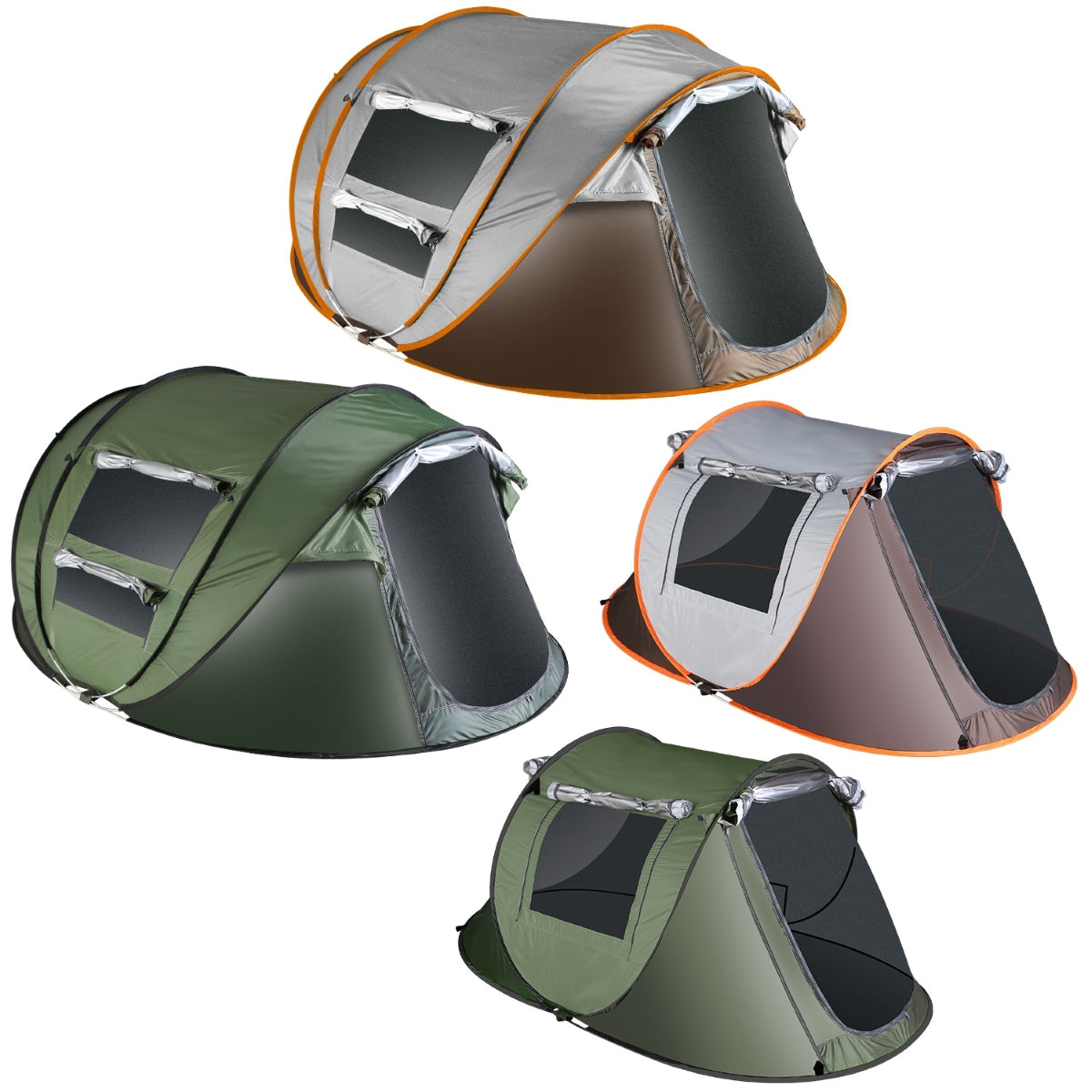 Pop-up tent shown in multiple color options on a white background