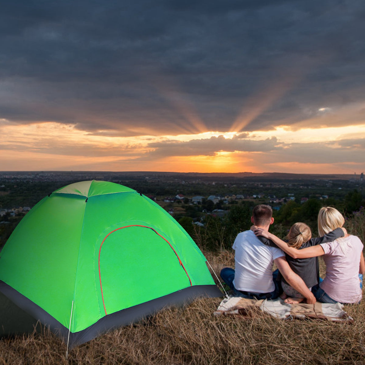 Green 3–4 Person Instant Pop-Up Camping Tent