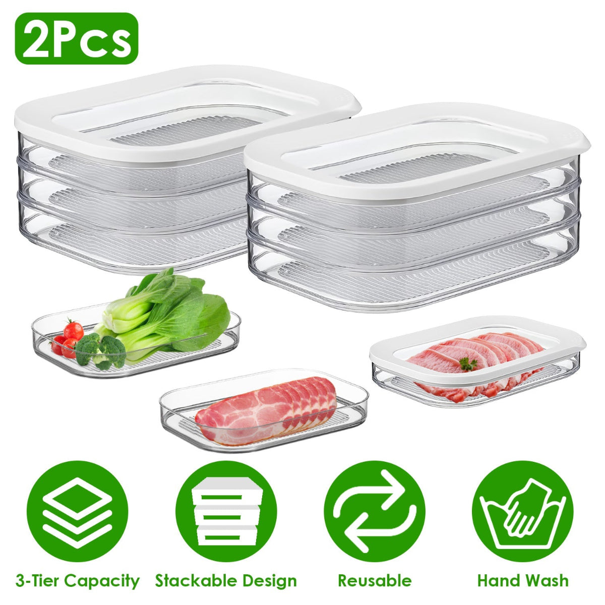 Set of food storage containers with lids on a white background