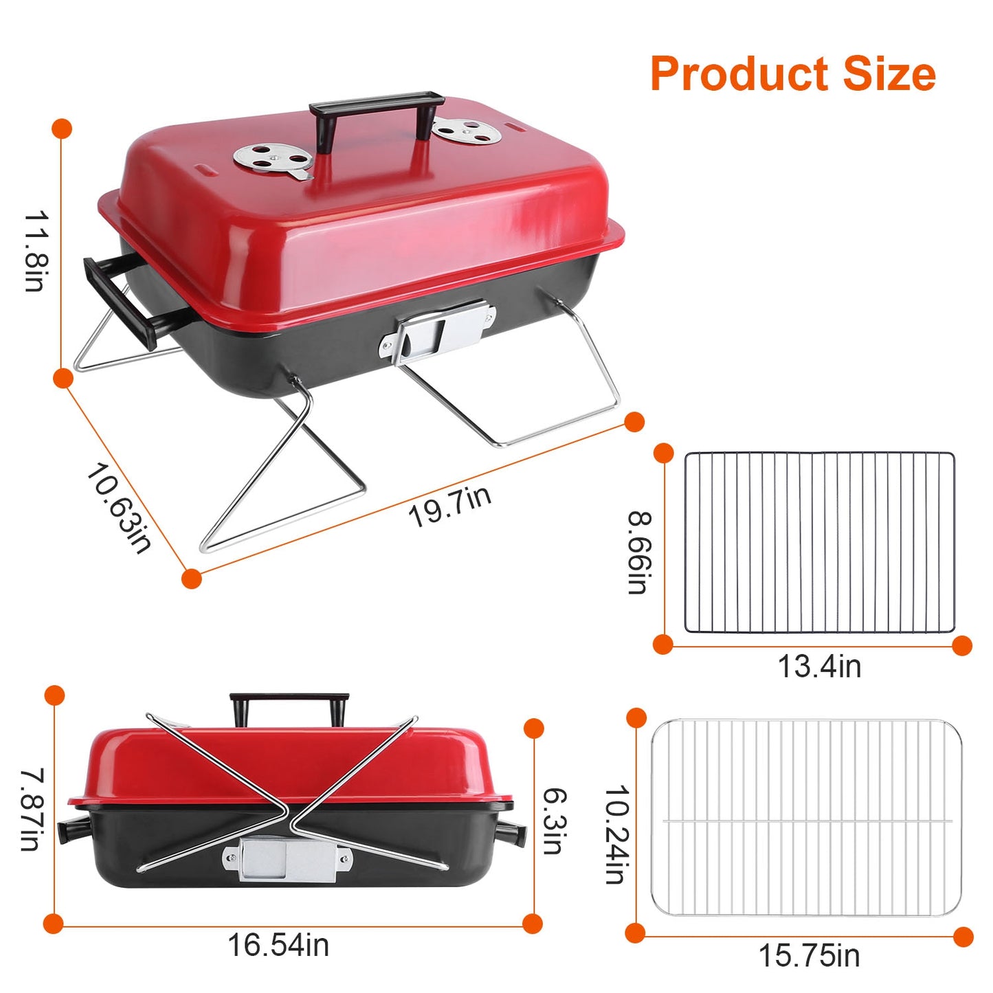 Portable Folding Charcoal Grill with Lid