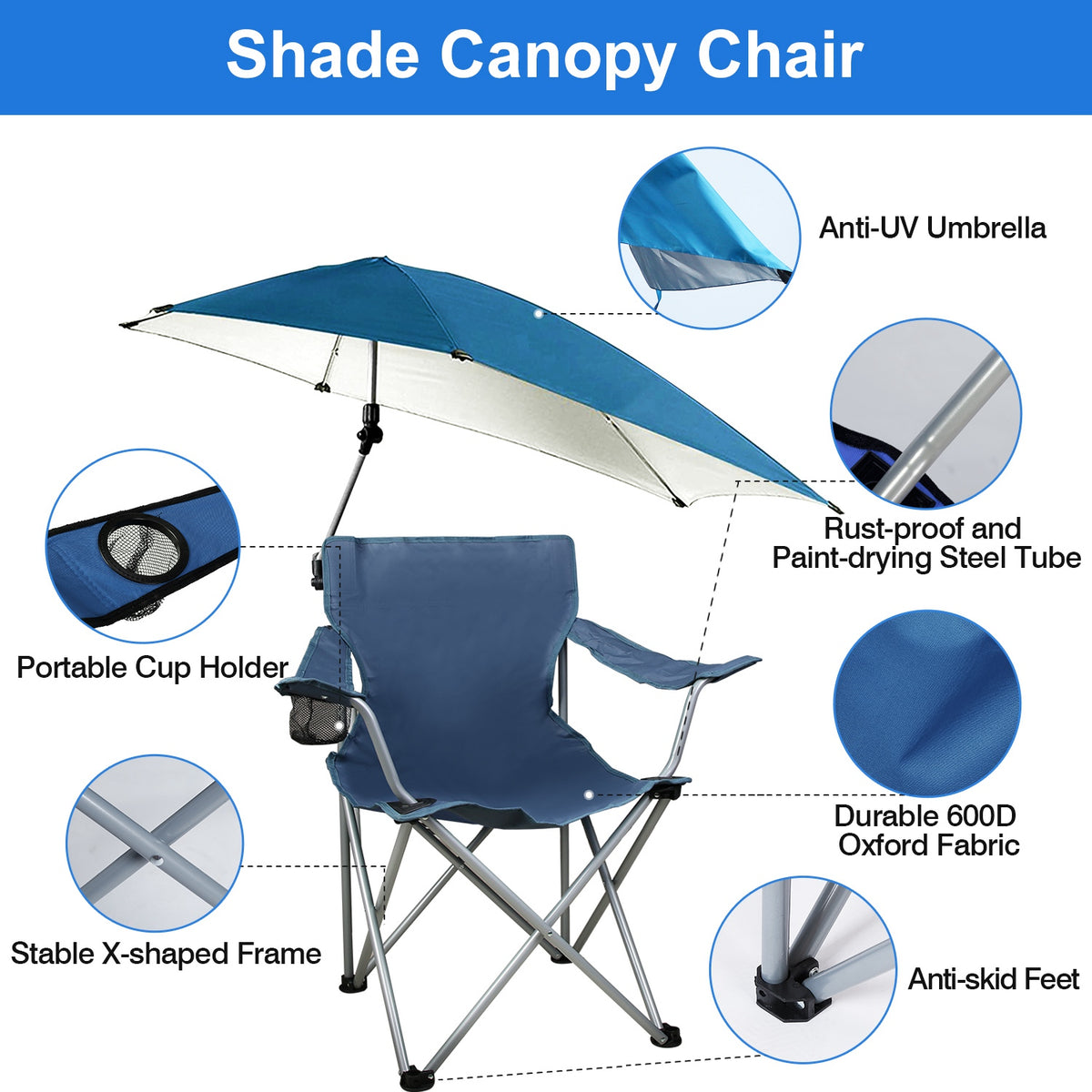 Foldable Camping Chair with Adjustable Canopy – Red