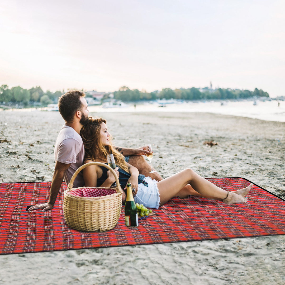 Red Plaid 60" × 78" Waterproof Picnic Blanket