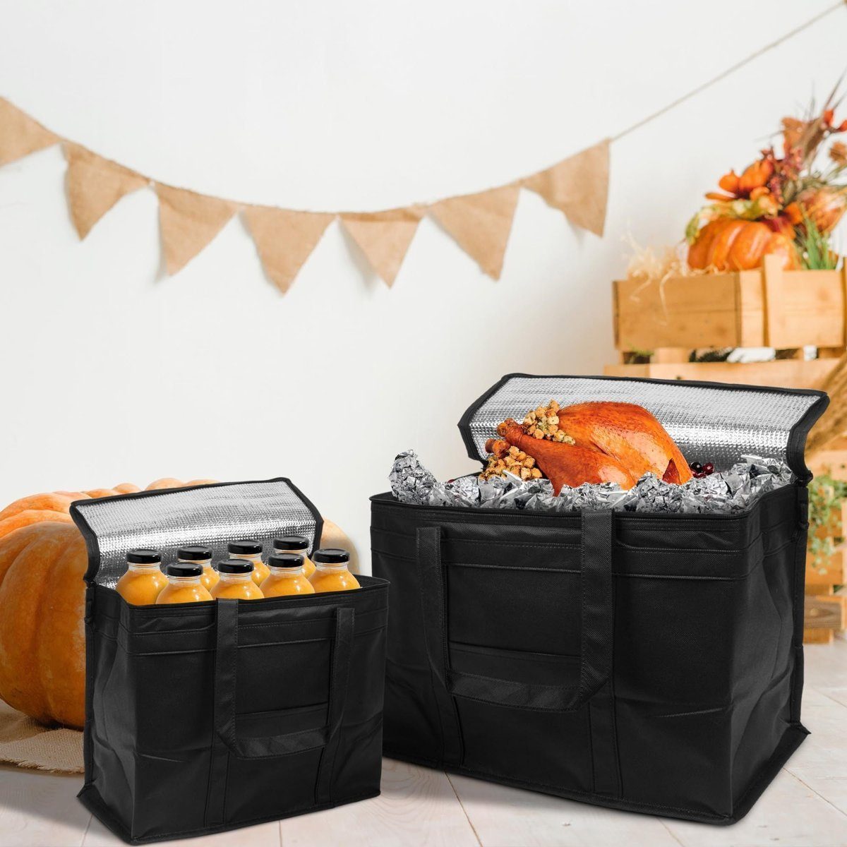 2-Pack Insulated Food Delivery Bags (11 × 8 9 in) - Zippered, Hot/Cold —