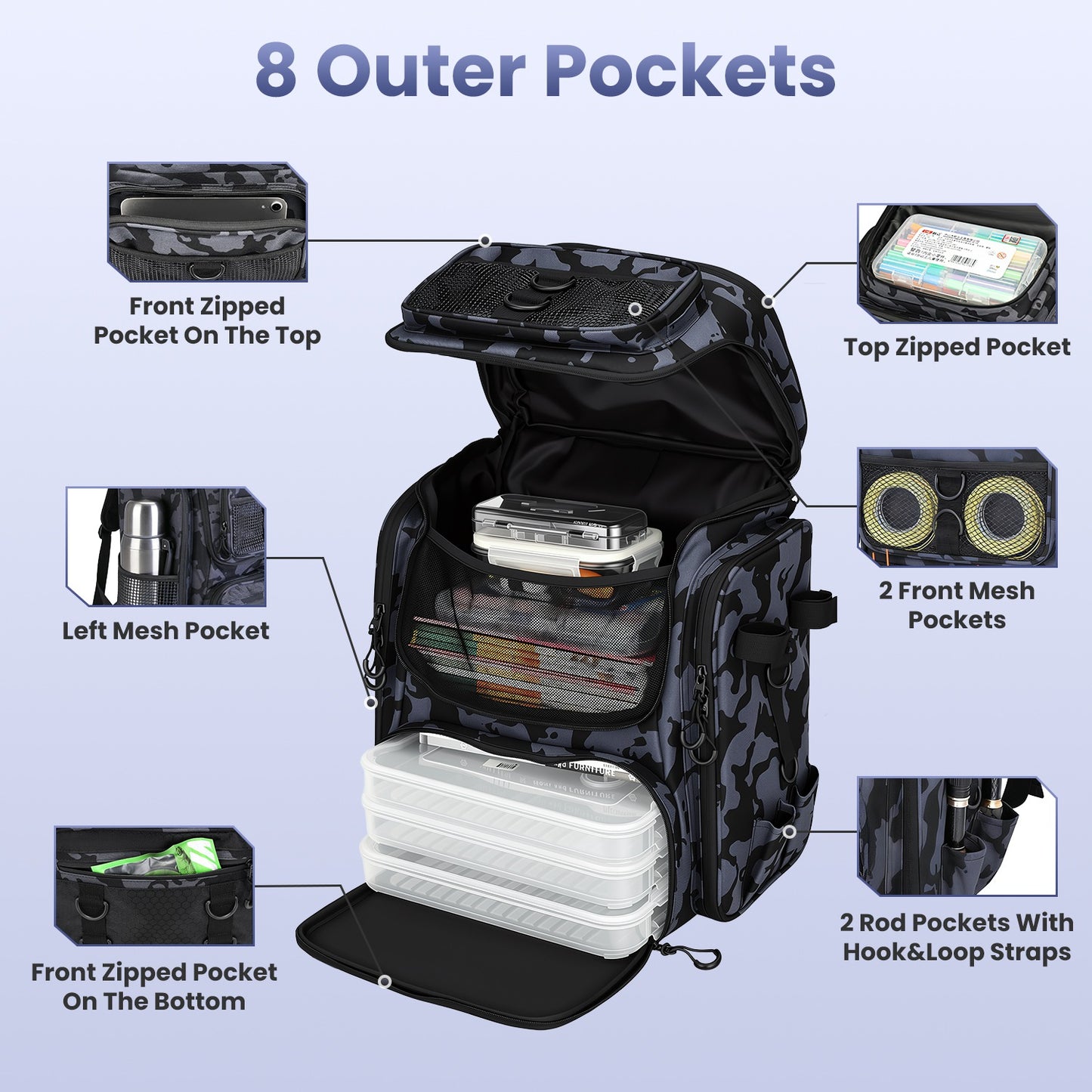 Lake Forest 42L Outdoor Camping & Hiking Backpack with 16 Pockets