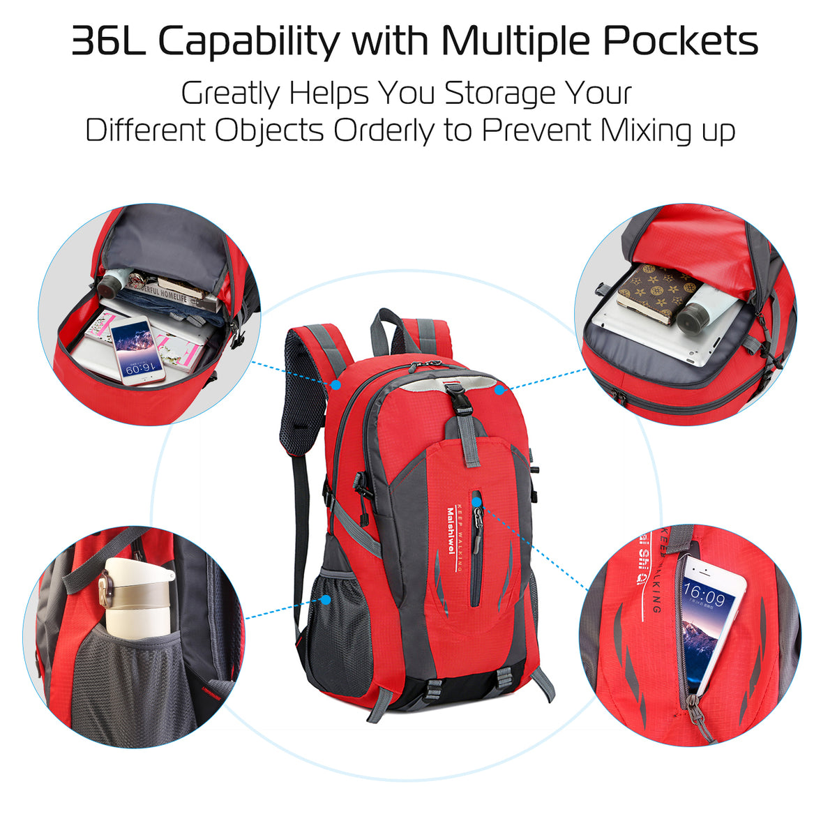 36L Outdoor Hiking Backpack – Red