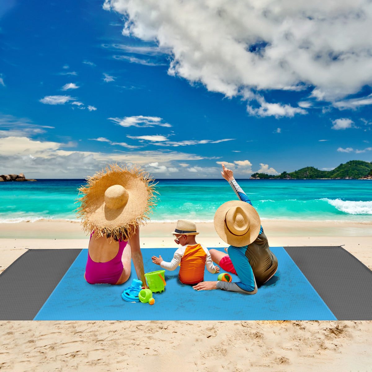 Blue Large 4–6 Person Sandproof Camping & Beach Blanket