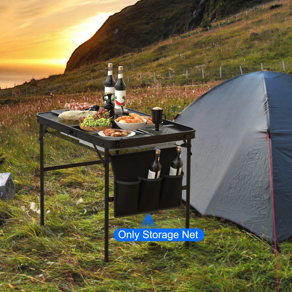 Hanging Camping Table Storage Net with 3 Side Pockets