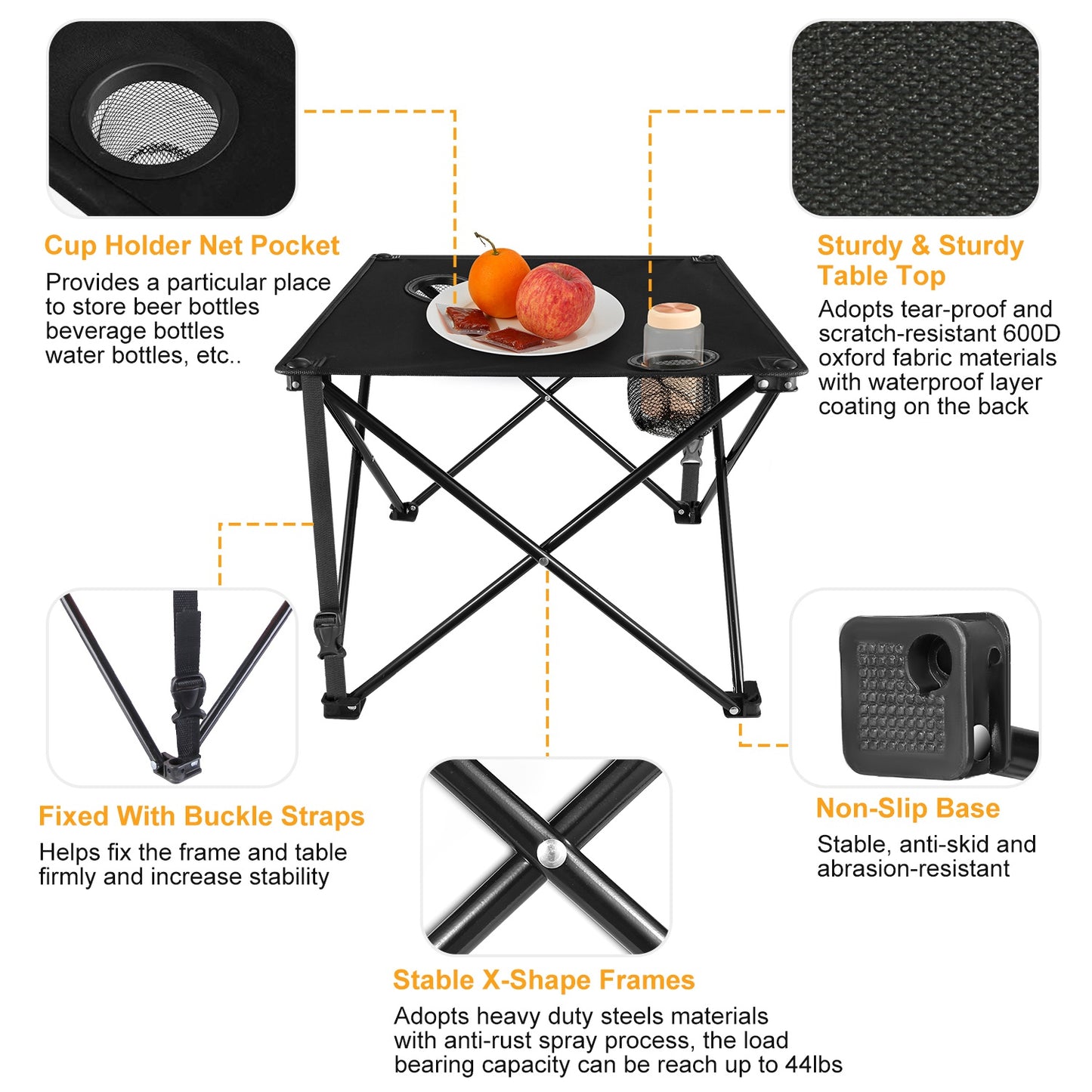 Lake Forest Navy Blue Portable Folding Camping Table with 2 Cup Holders