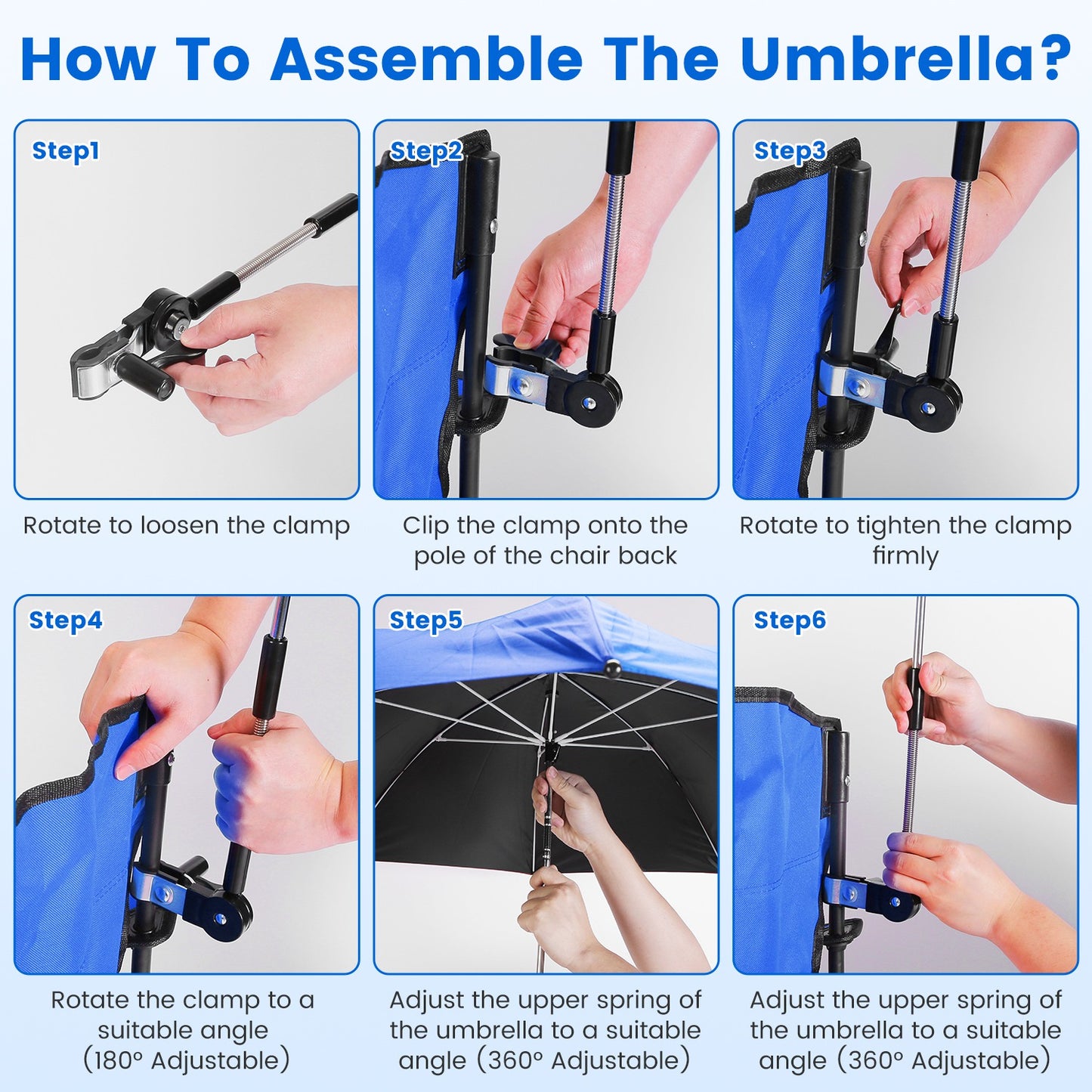 Lake Forest Royal Blue Foldable Camping Chair with Detachable Umbrella