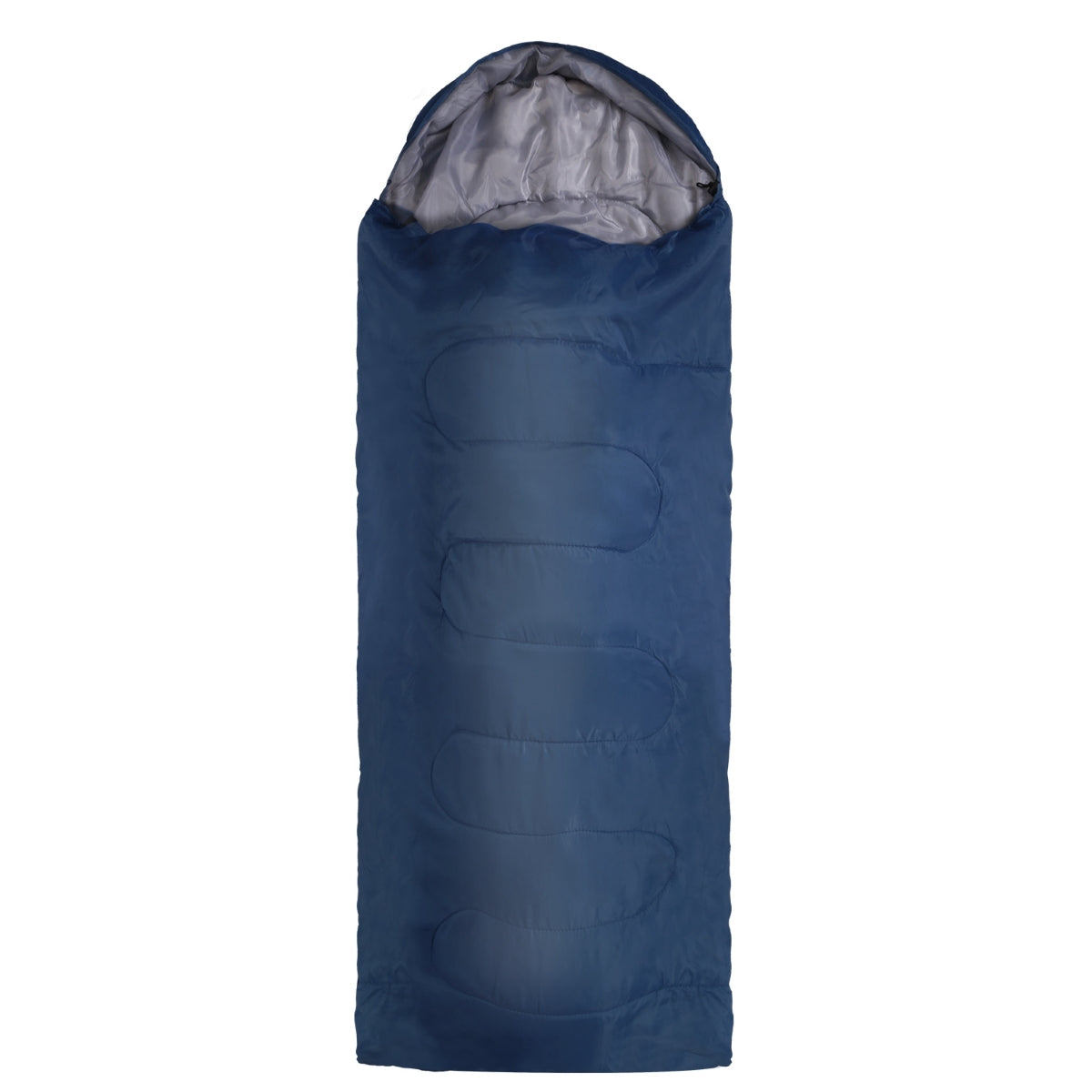 Sleeping bag fully extended on a plain background showing overall shape