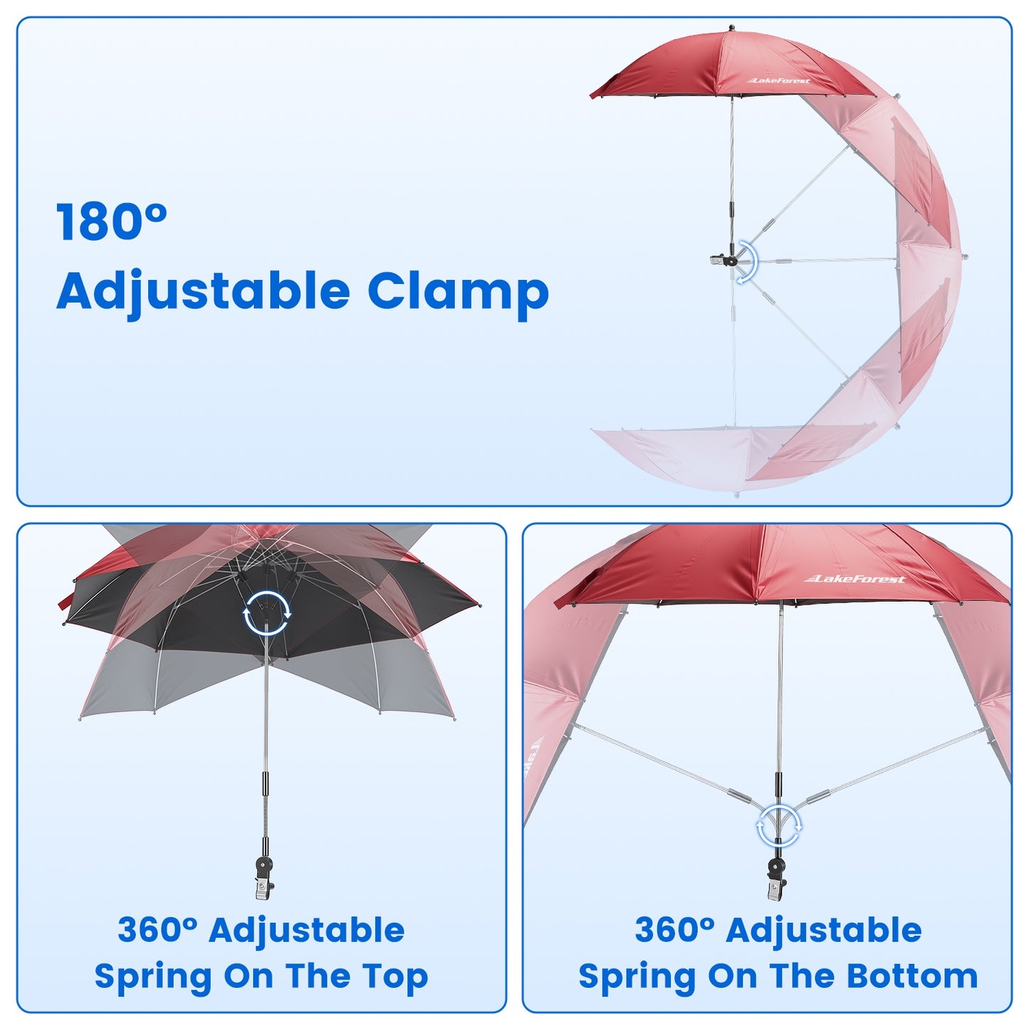 Lake Forest Red Foldable Camping Chair with Detachable Umbrella