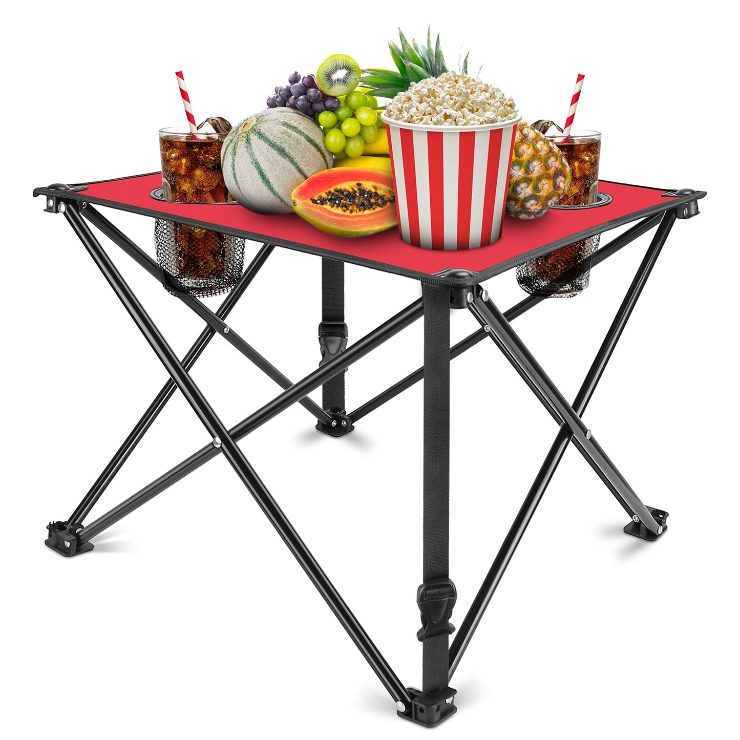 Lake Forest Red Portable Folding Camping Table with 2 Cup Holders