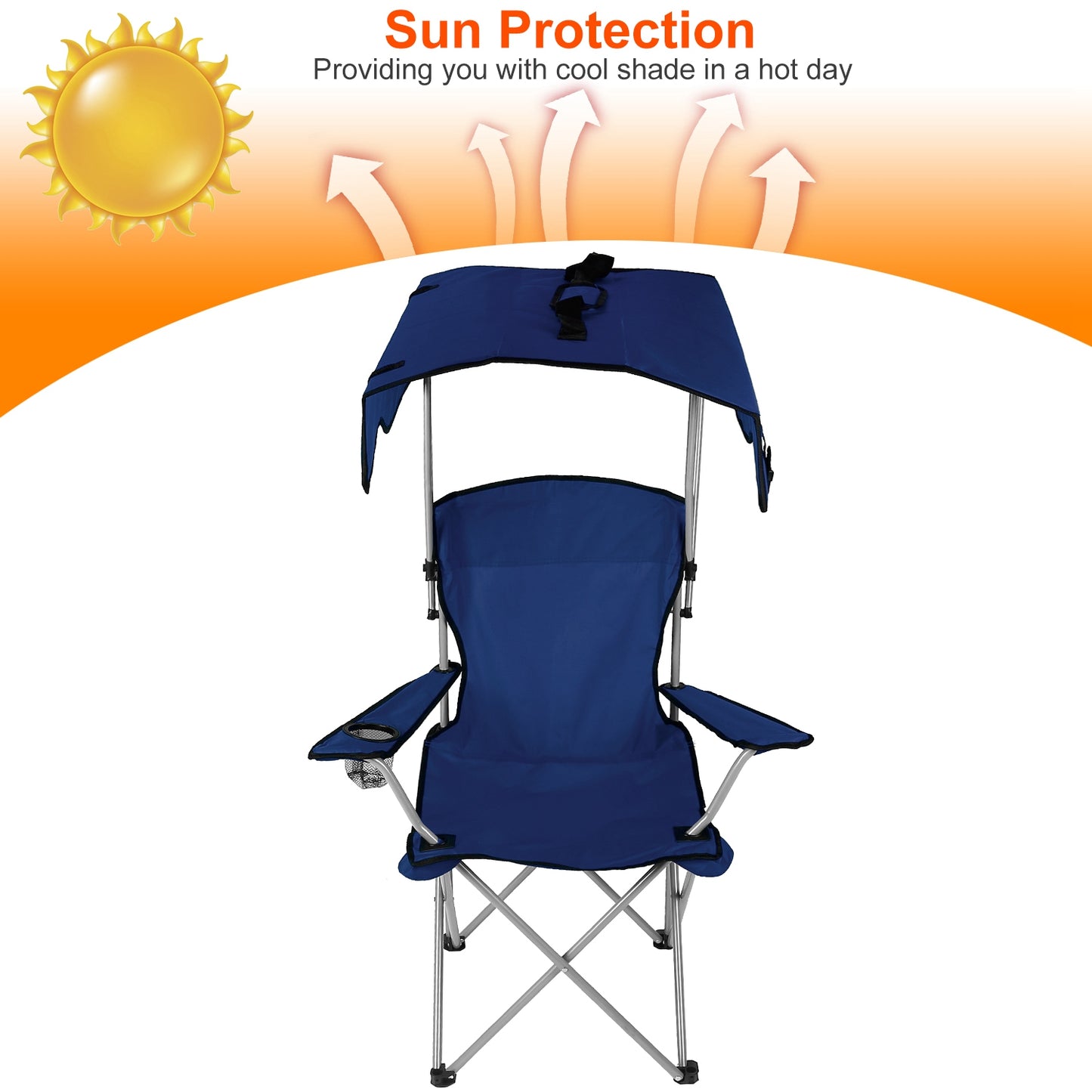Navy Blue Foldable Canopy Camping Chair with Cup Holder