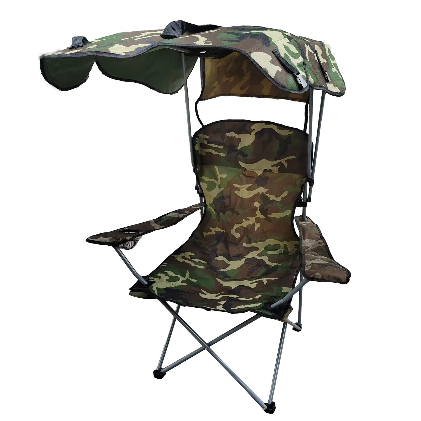 Lake Forest Camouflage Foldable Canopy Camping Chair with Cup Holder