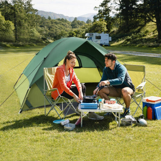 2-Person Camping Tent – Lightweight Shelter with Removable Rainfly & Mesh Ventilation (Green) — ridge tents, angled view