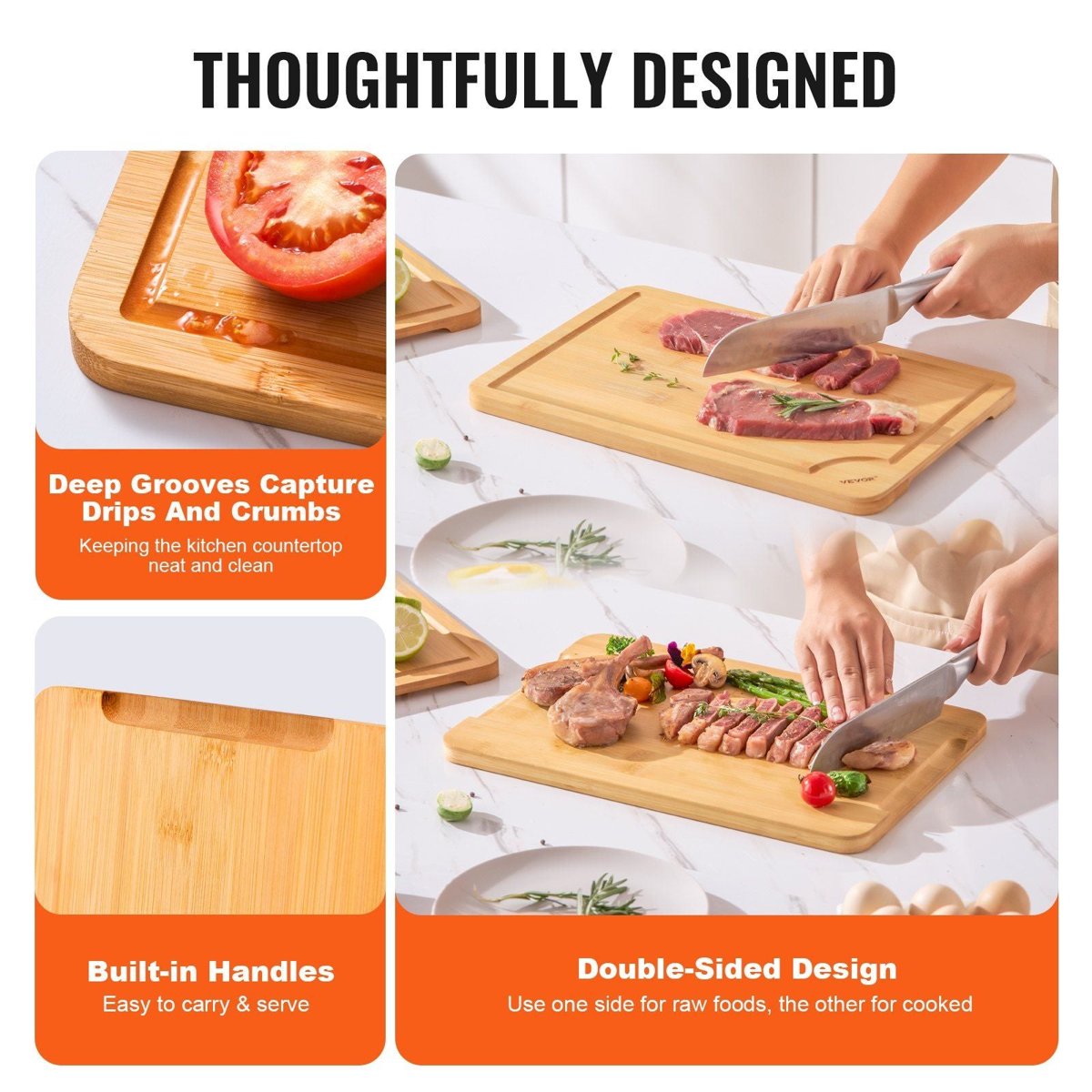 3-Piece Bamboo Cutting Board Set (9×6, 12×8, 15×10 in) - Juice Grooves, Double-Sided — boards, multi-item
