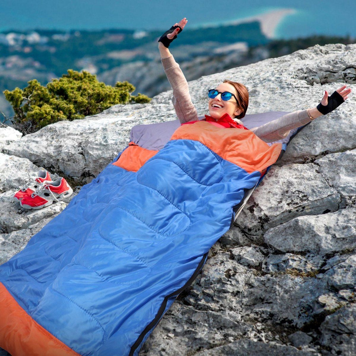 3-Season Double-Layer Sleeping Bag - 2 or 3 Person (Blue) — bags, view 8