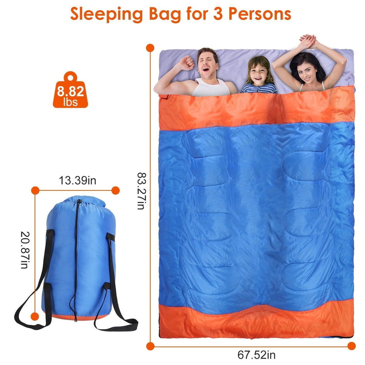 3-Season Double-Layer Sleeping Bag - 2 or 3 Person (Blue) — bags, view 15