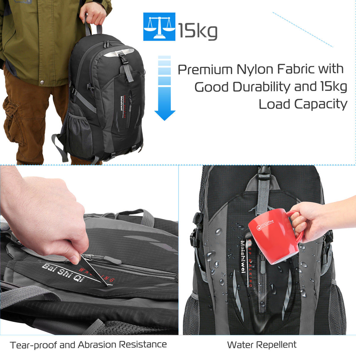 36L Outdoor Hiking Backpack – Black