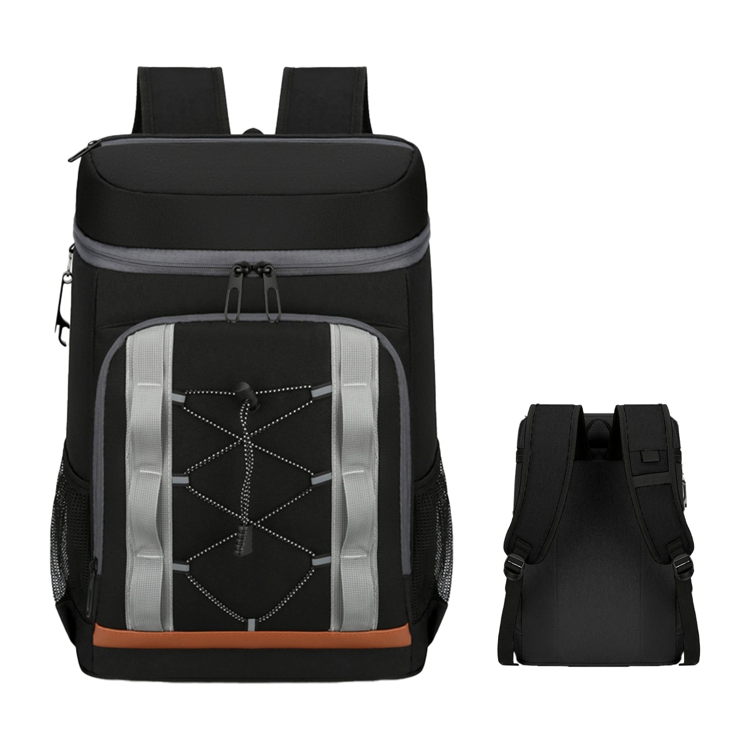 Black backpack with gray accents on a white background