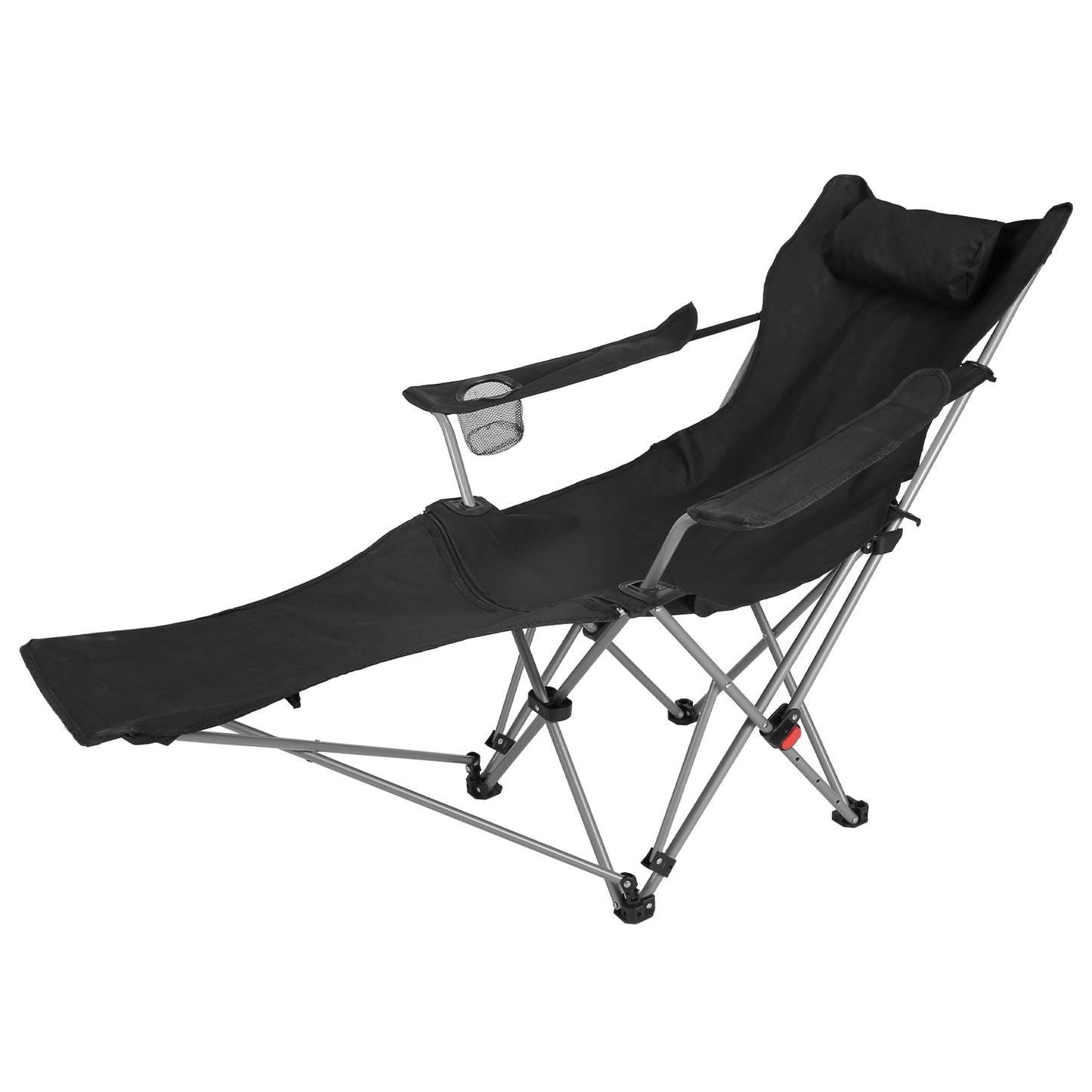 Lake Forest Black Reclining Camping Chair with Detachable Footrest