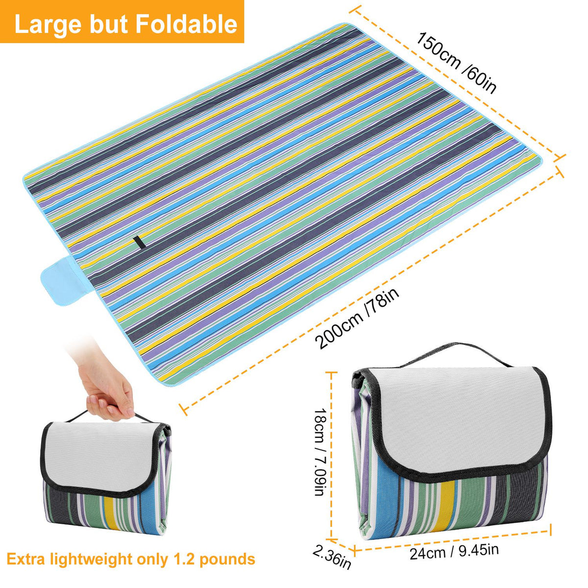 Blue Stripe 60" × 78" Waterproof Picnic Blanket