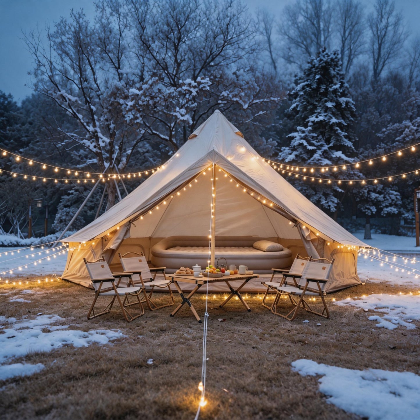 Beige 13.1 FT Oxford Bell Tent with Stove Jack – 4–8 Person