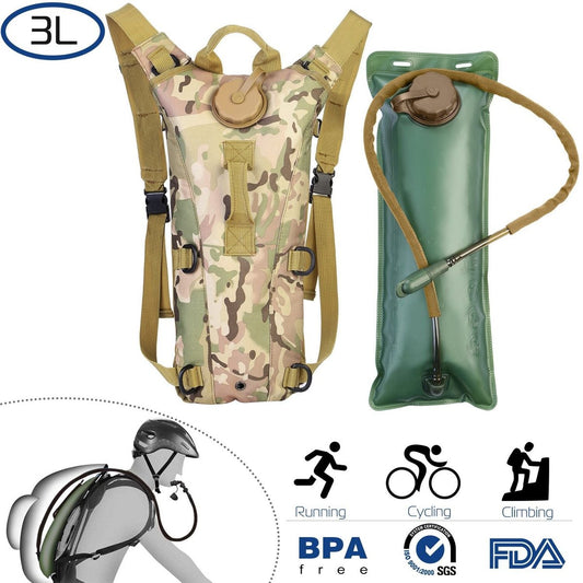 3L Tactical Hydration Pack - 600D Nylon, Bite-Valve Bladder — packs, front view