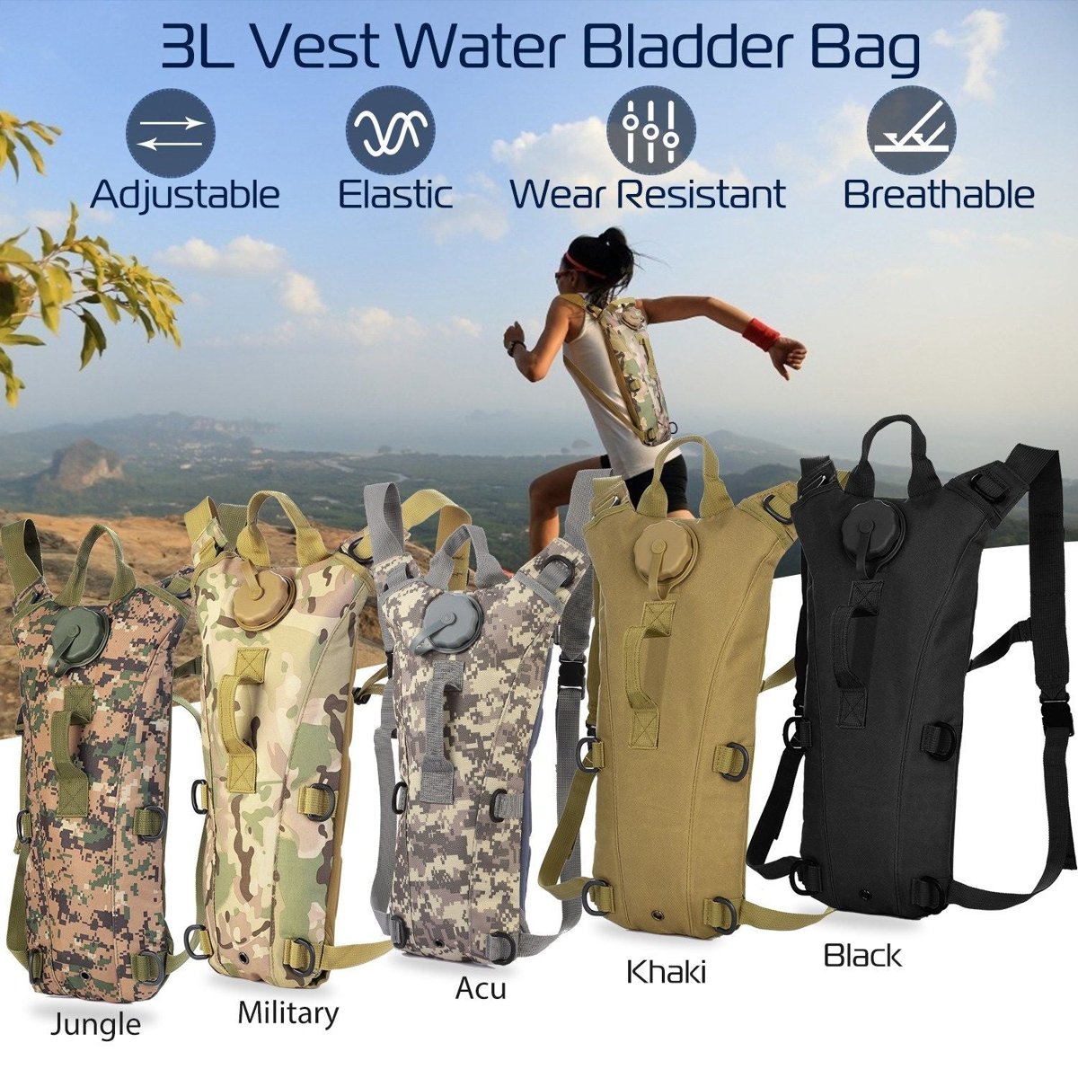 3L Tactical Hydration Pack - 600D Nylon, Bite-Valve Bladder — packs, lifestyle