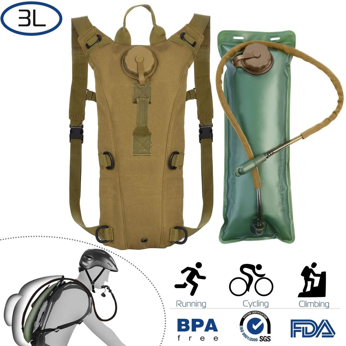 3L Tactical Hydration Pack - 600D Nylon, Bite-Valve Bladder — packs, view 18