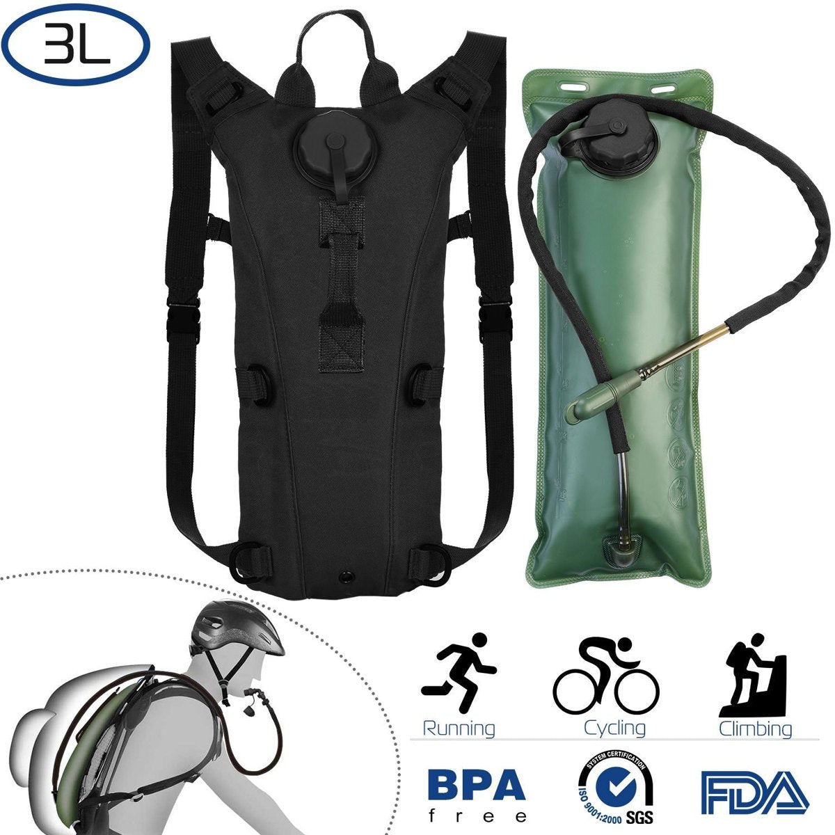 3L Tactical Hydration Pack - 600D Nylon, Bite-Valve Bladder — packs, view 23