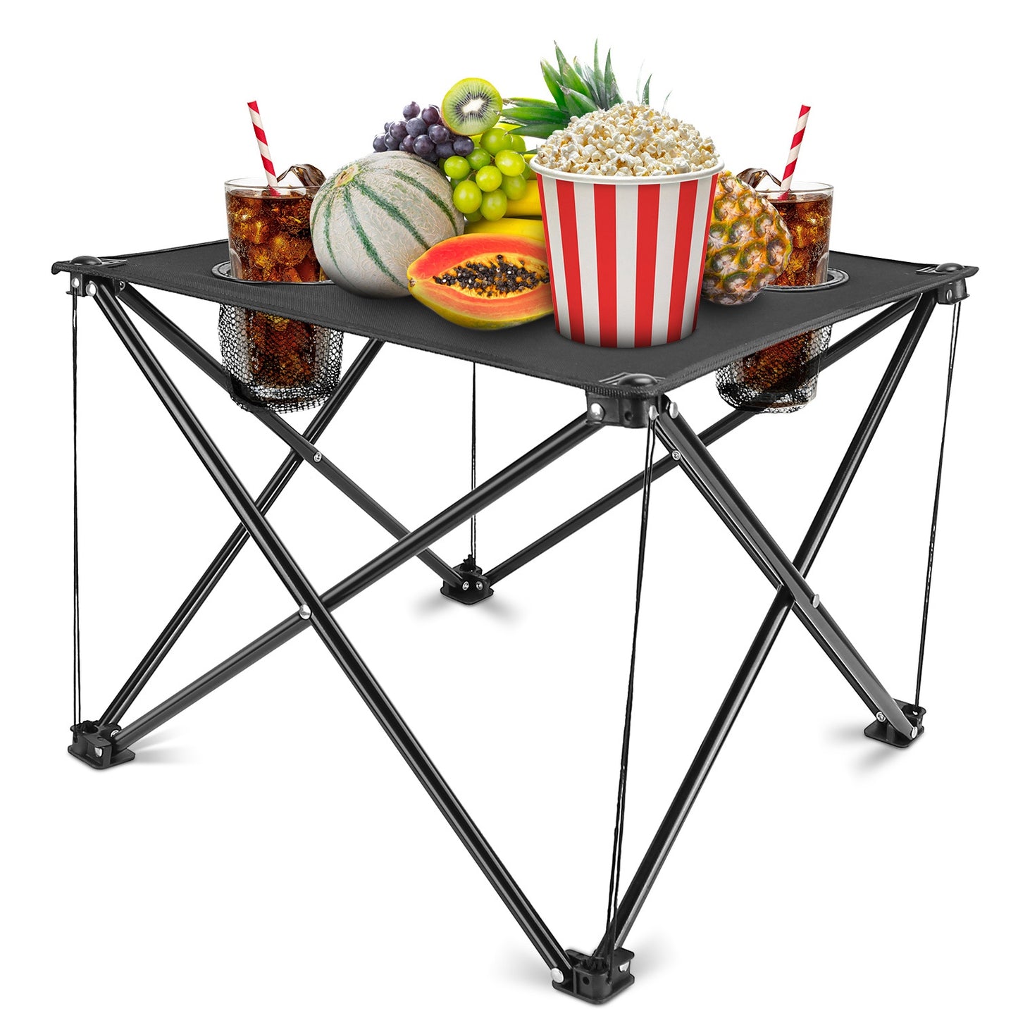 Lake Forest Black Portable Folding Camping Table with 2 Cup Holders