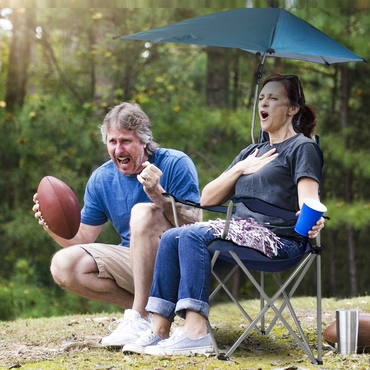 Foldable Camping Chair with Adjustable Canopy – Blue