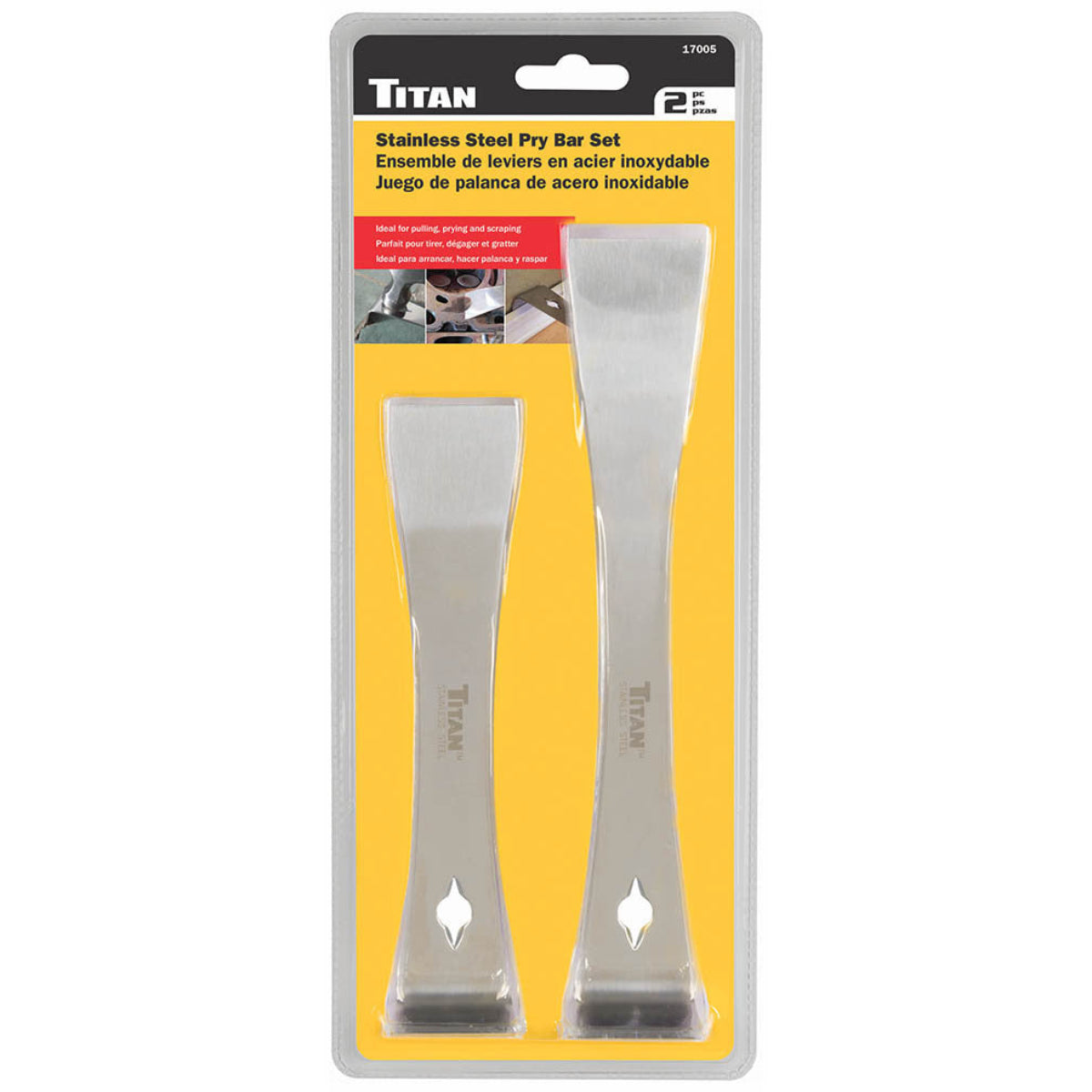 Titan Tool 2 pc Stainless Steel Pry Bar/Scraper Set — bars, back view, multi-item