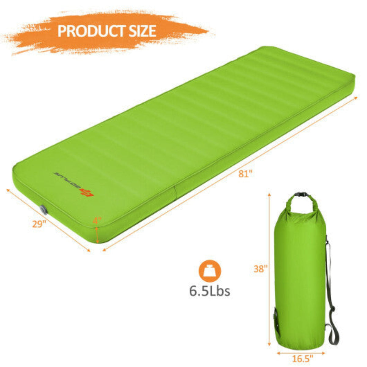 Inflatable Camping Sleeping Pad – 4" Thick, TPU Waterproof Mat — green, pads, lifestyle