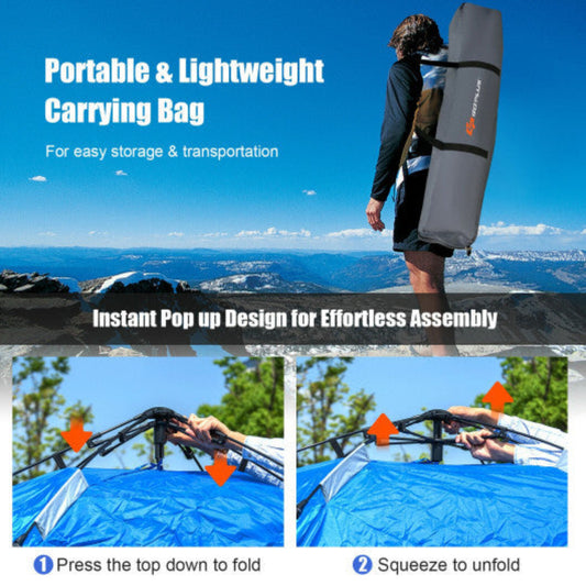 2-Person Lightweight Camping Tent – Portable Waterproof Shelter with Rainfly (Blue) — pop-up tents, angled view