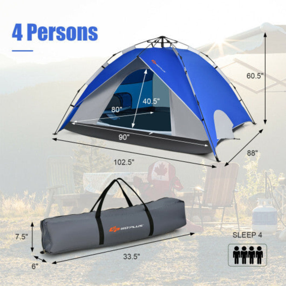 2-Person Lightweight Camping Tent – Portable Waterproof Shelter with Rainfly (Blue) — pop-up tents, back view