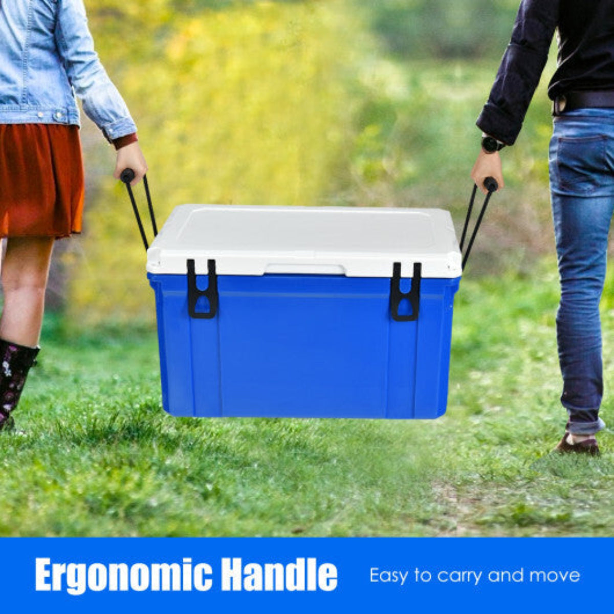 58QT Ice Chest Cooler – Heavy-Duty Camp with 4-Day Retention (Blue/White) — coolers, back view