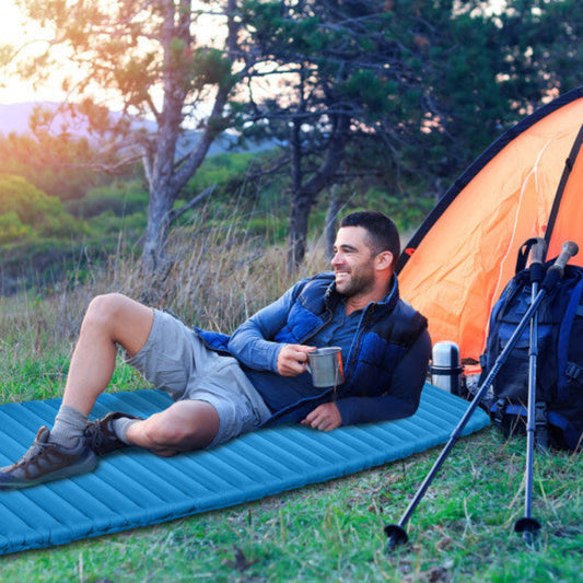 Inflatable Sleeping Pad – Lightweight Waterproof Air Mattress for Camping — blue, pads, front view