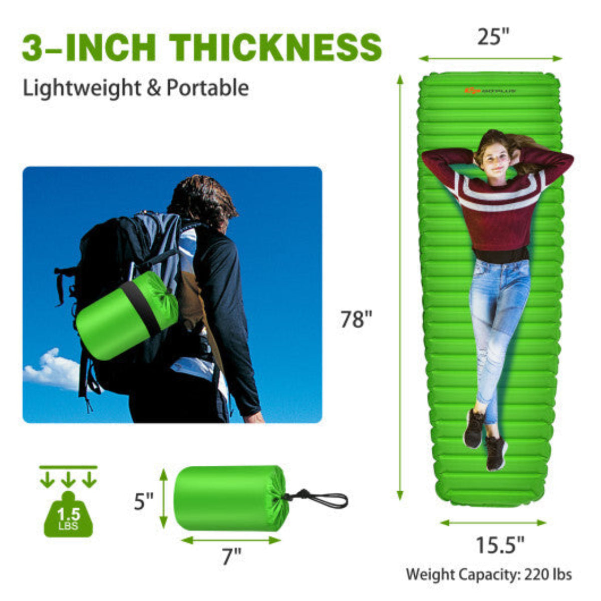 Inflatable Sleeping Pad – Lightweight Waterproof Air Mattress for Camping — pads