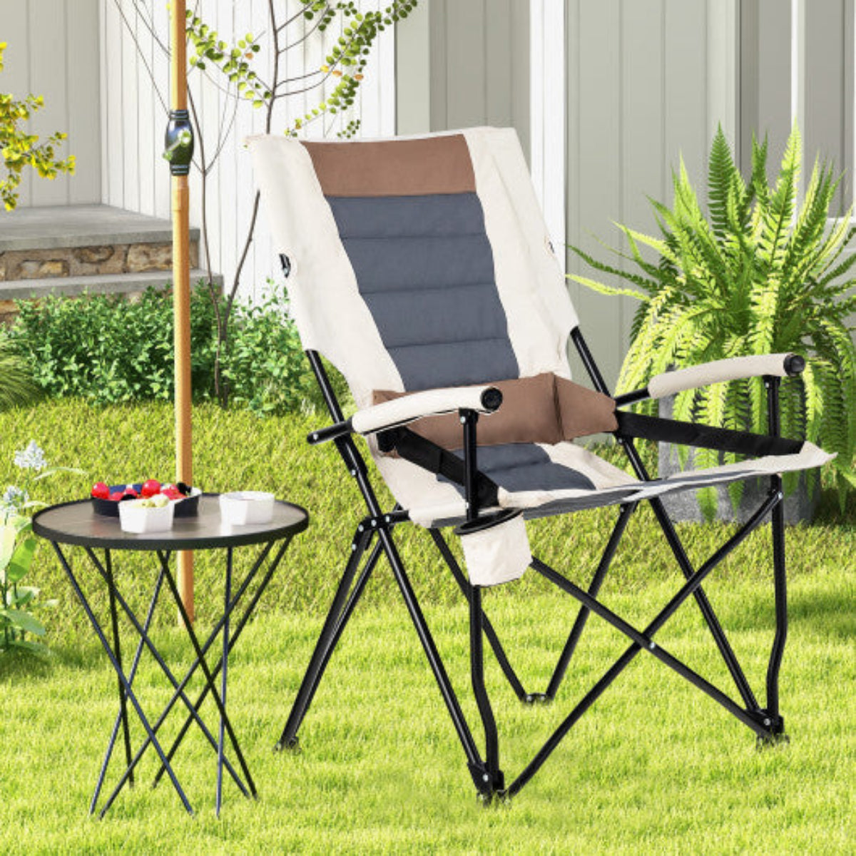 Foldable Camping Chair with Storage Bag – 330 lb Capacity, No Assembly — folding chairs, angled view