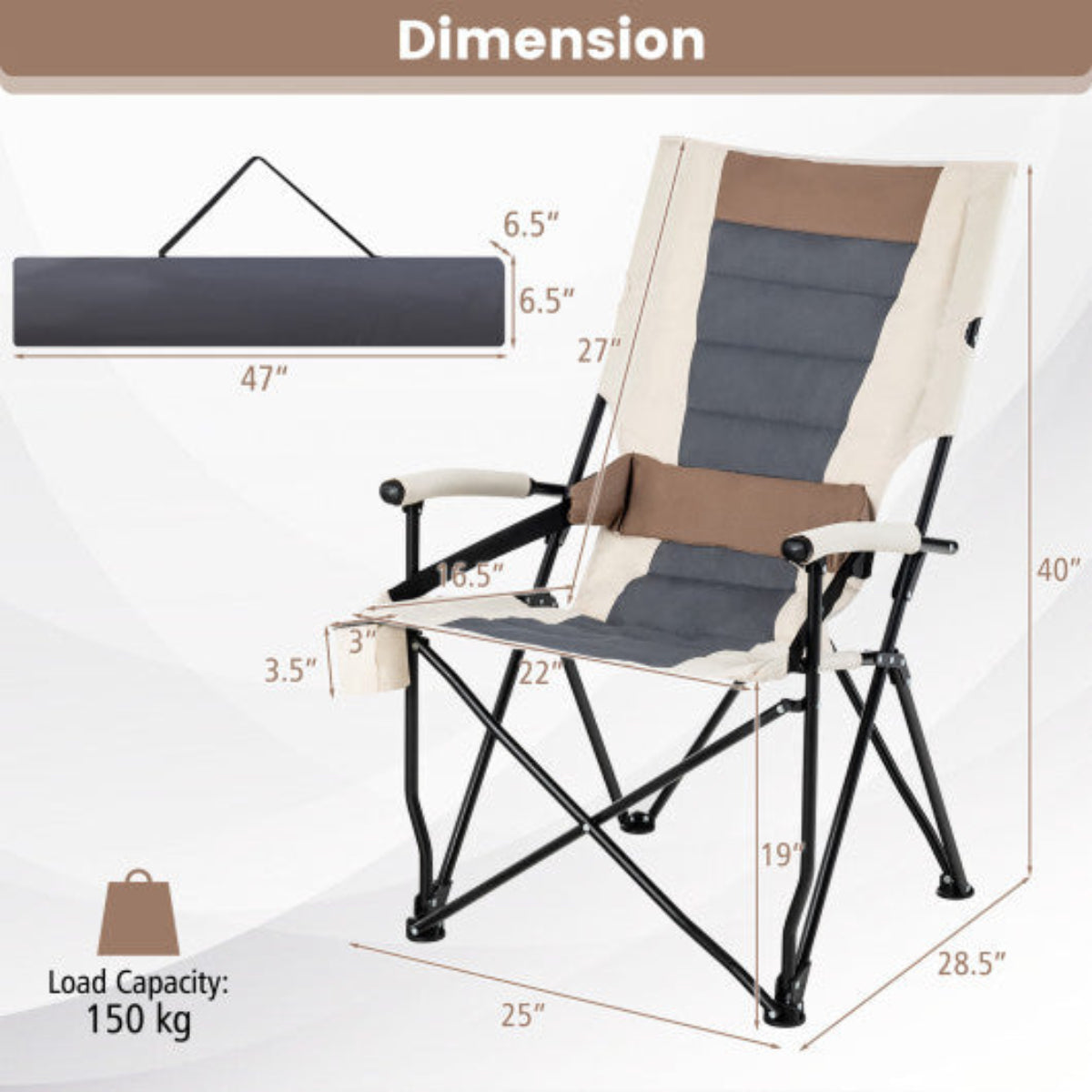 Foldable Camping Chair with Storage Bag – 330 lb Capacity, No Assembly — folding chairs, back view