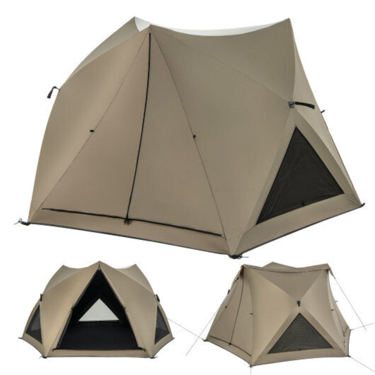 4–6 Person Pop-Up Camping Tent – Olive Green Shelter with Rainfly & Skylight — green, tents, back view