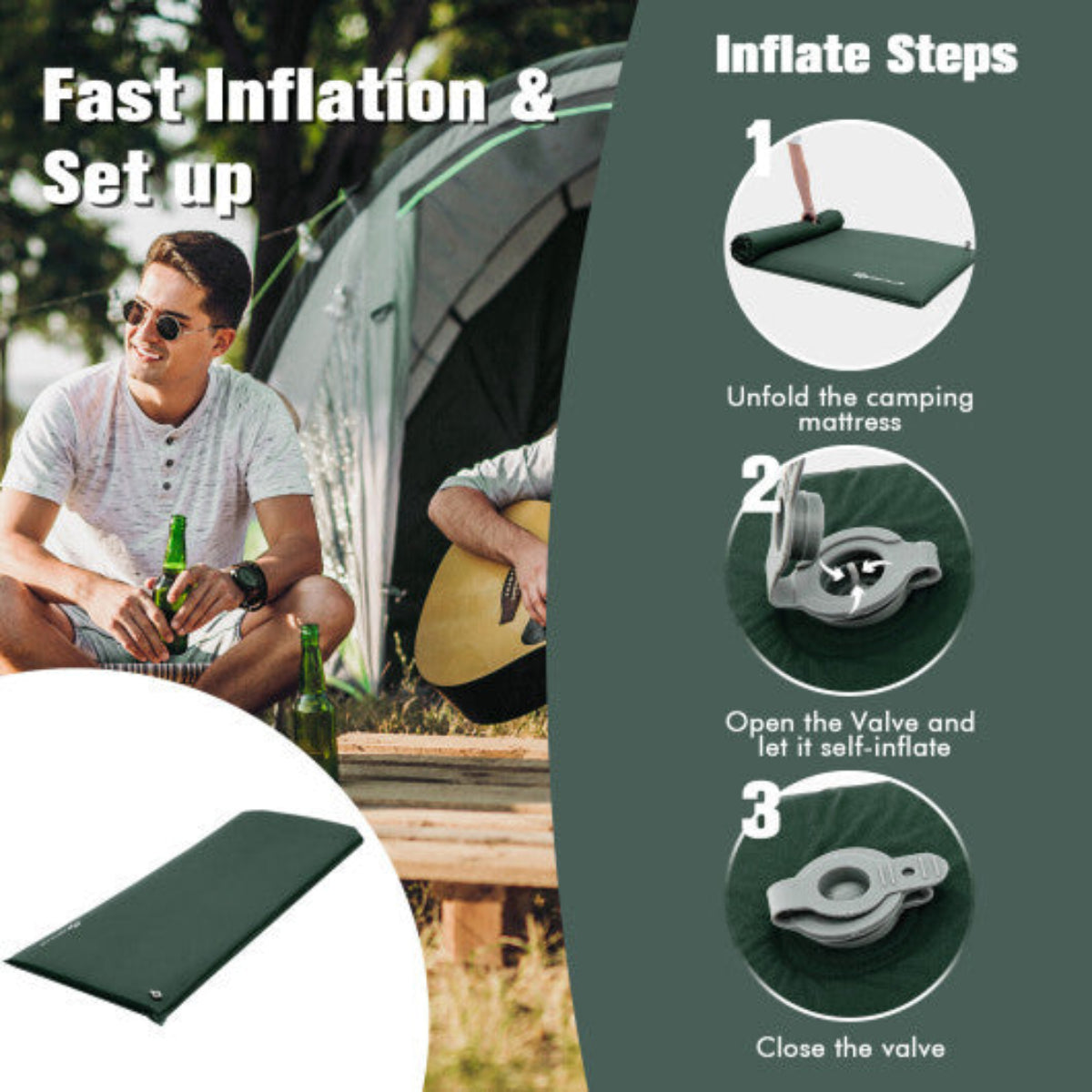 3" Foam Sleeping Pad with Built-In Inflation Valve – Insulated & Waterproof — air mattresses, back view