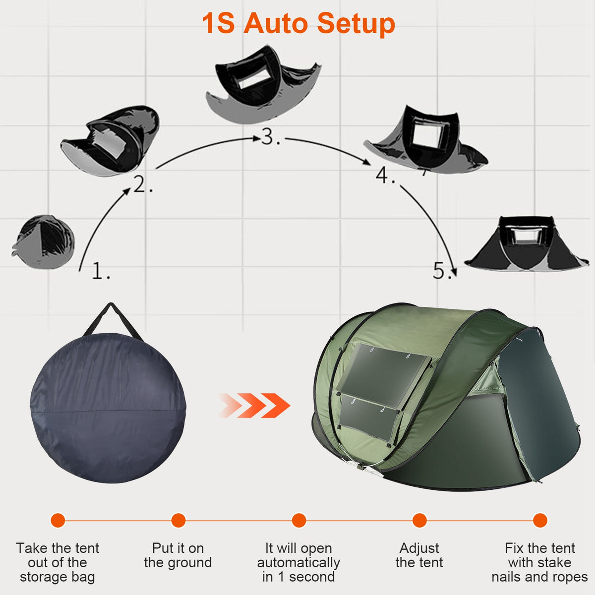 Khaki 5–8 Person Automatic Pop-Up Camping Tent