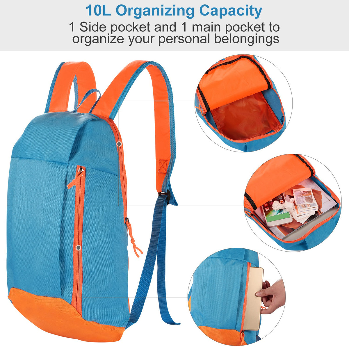 Blue/Orange 10L Lightweight Outdoor Sport Backpack