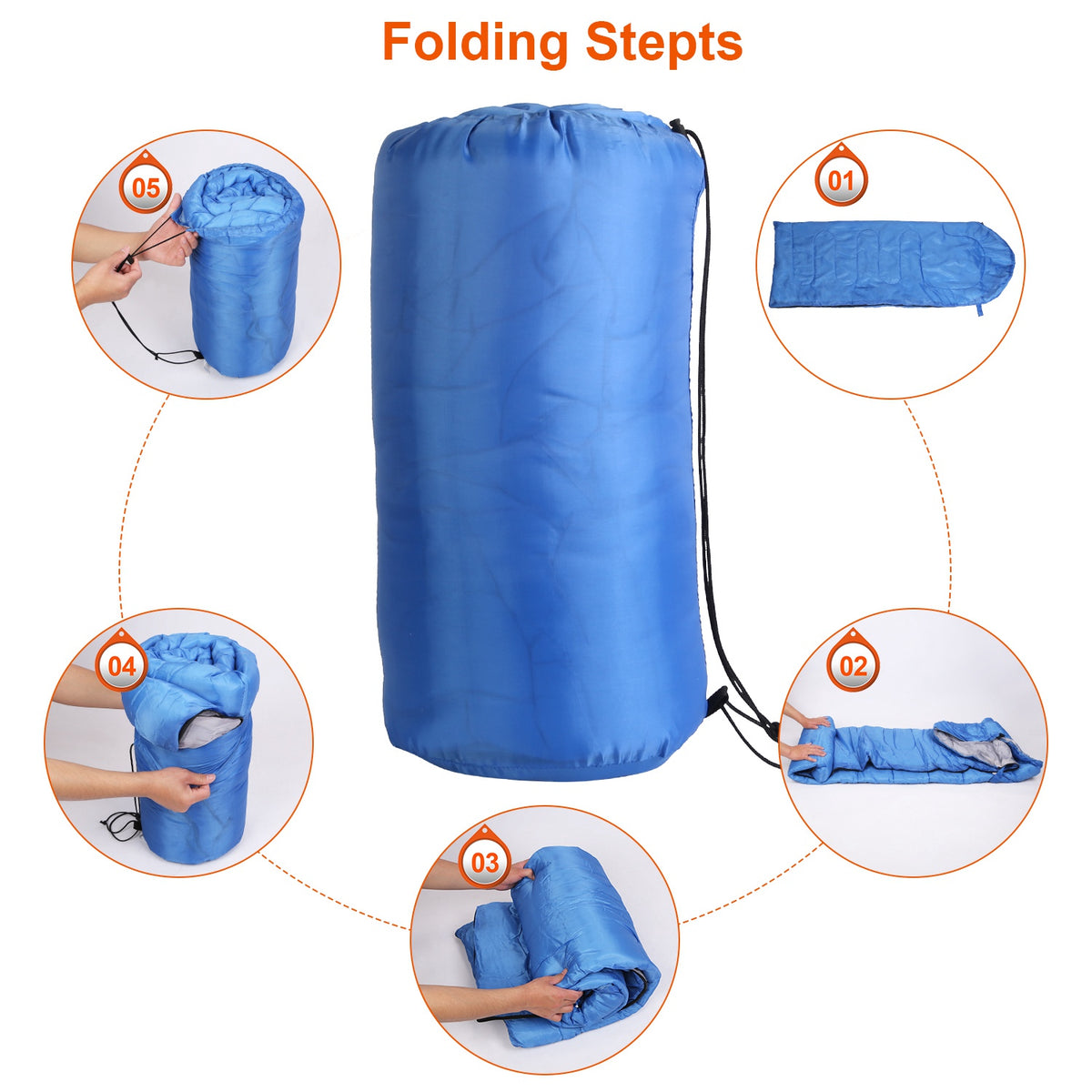 Blue folding stepst with instructions on how to fold it